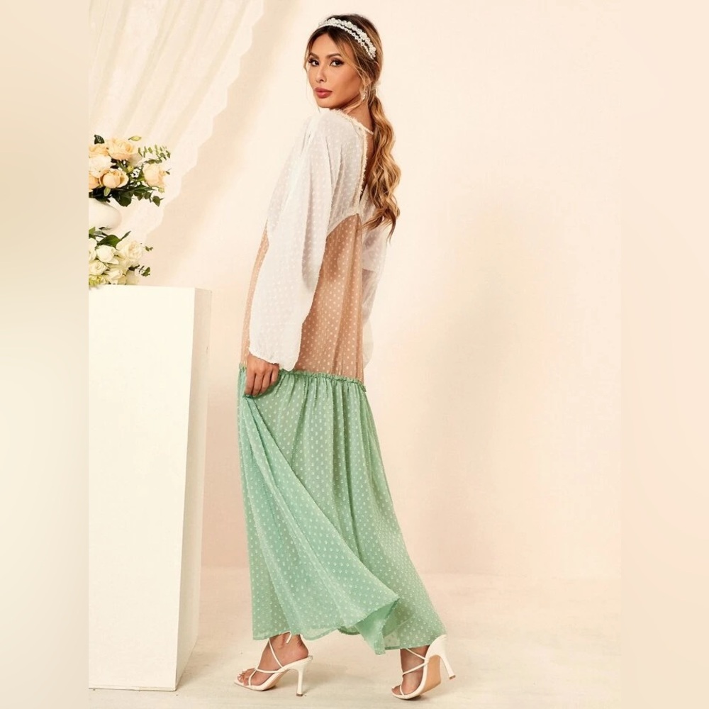 NWT Detailed Color Block Maxi Dress or Cover Up - Picture 4 of 10